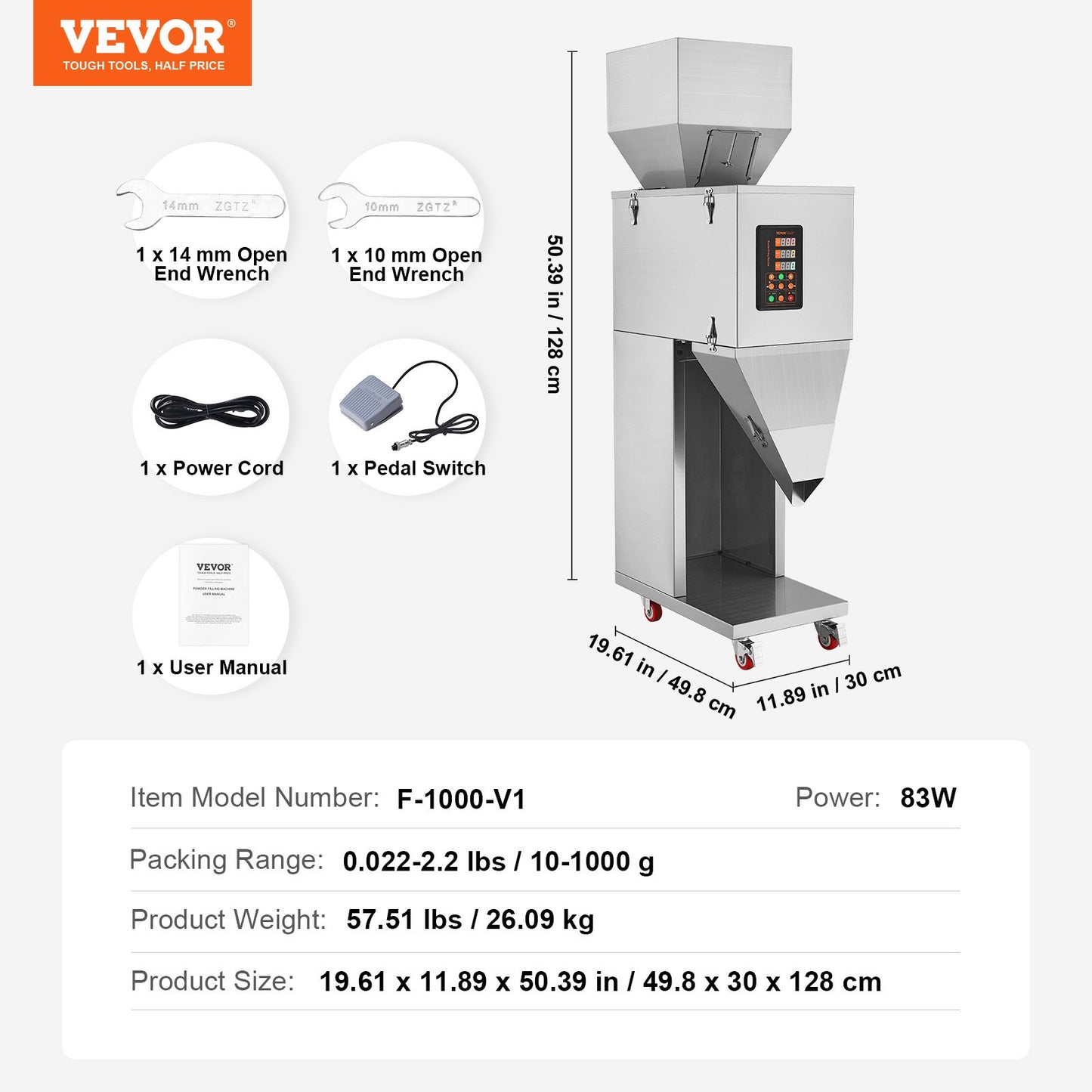 Particle Filling Machine, 0.022-2.2 lbs/10-1000 g, Automatic Filling Machine with Foot Pedal, Stainless Steel Weighing Filling Machine, Weighing Filler for Beans, Seeds, Tea, Granular Packaging