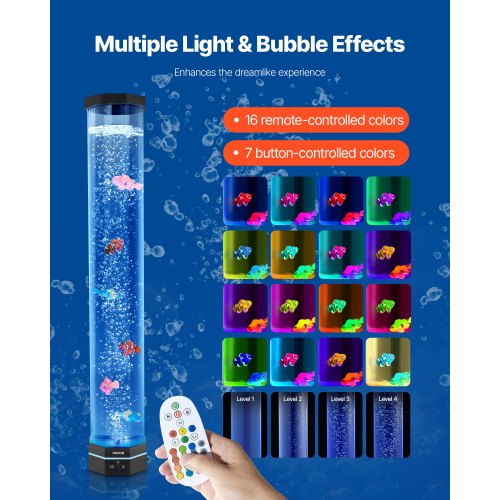 Bubbelrörslampa 16 färger 2,67 fot sensorisk akvarielampa för lindring och lugn