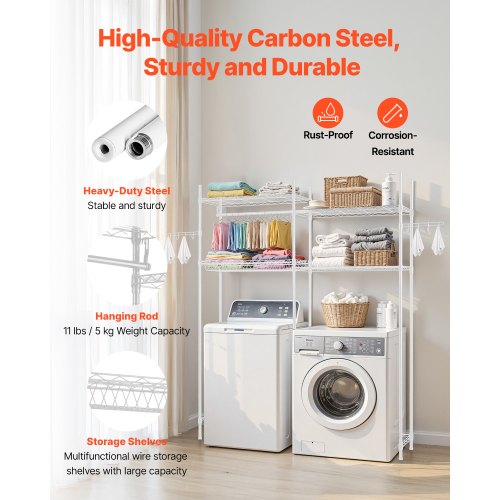 Over Washer and Dryer Storage Shelf Two Rows 4 Tiers Washing Machine Rack White | EU