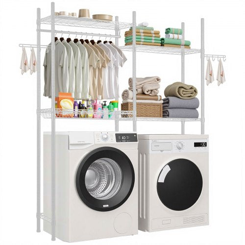 Over Washer and Dryer Storage Shelf Two Rows 4 Tiers Washing Machine Rack White | EU