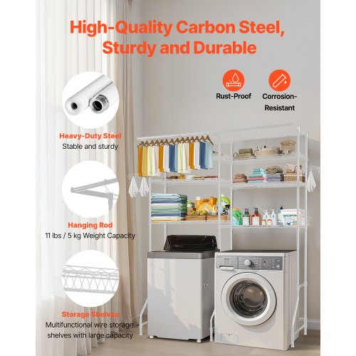 Over Washer and Dryer Storage Shelf Two Rows 6 Tiers Washbasin White | EU
