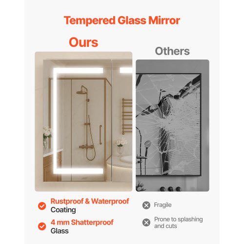 Illuminated medicine cabinet with tempered glass mirror 100x60 cm Wall mounted