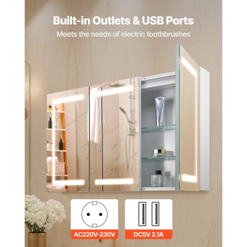 Illuminated medicine cabinet with tempered glass mirror 100x60 cm Wall mounted