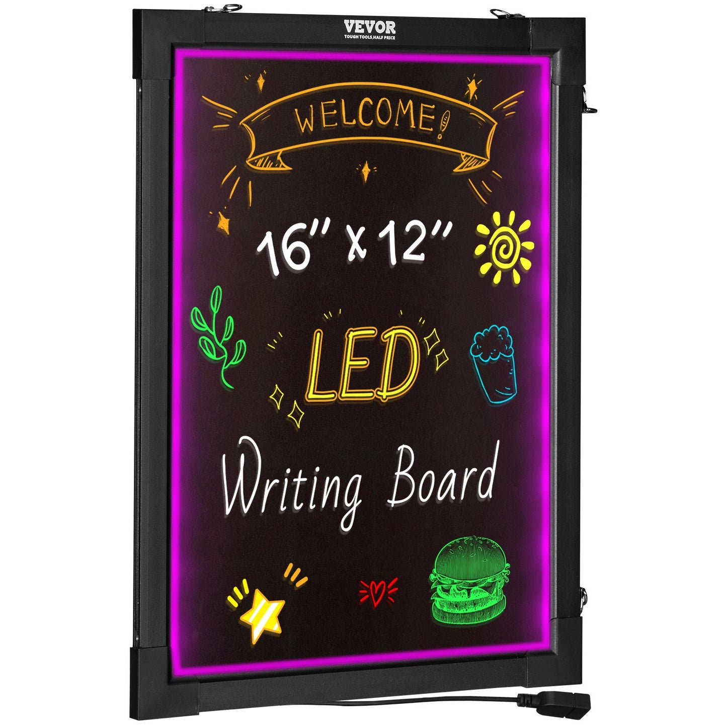 LED meddelandeskrivtavla 16"x12" upplyst raderbar upplyst svart tavla