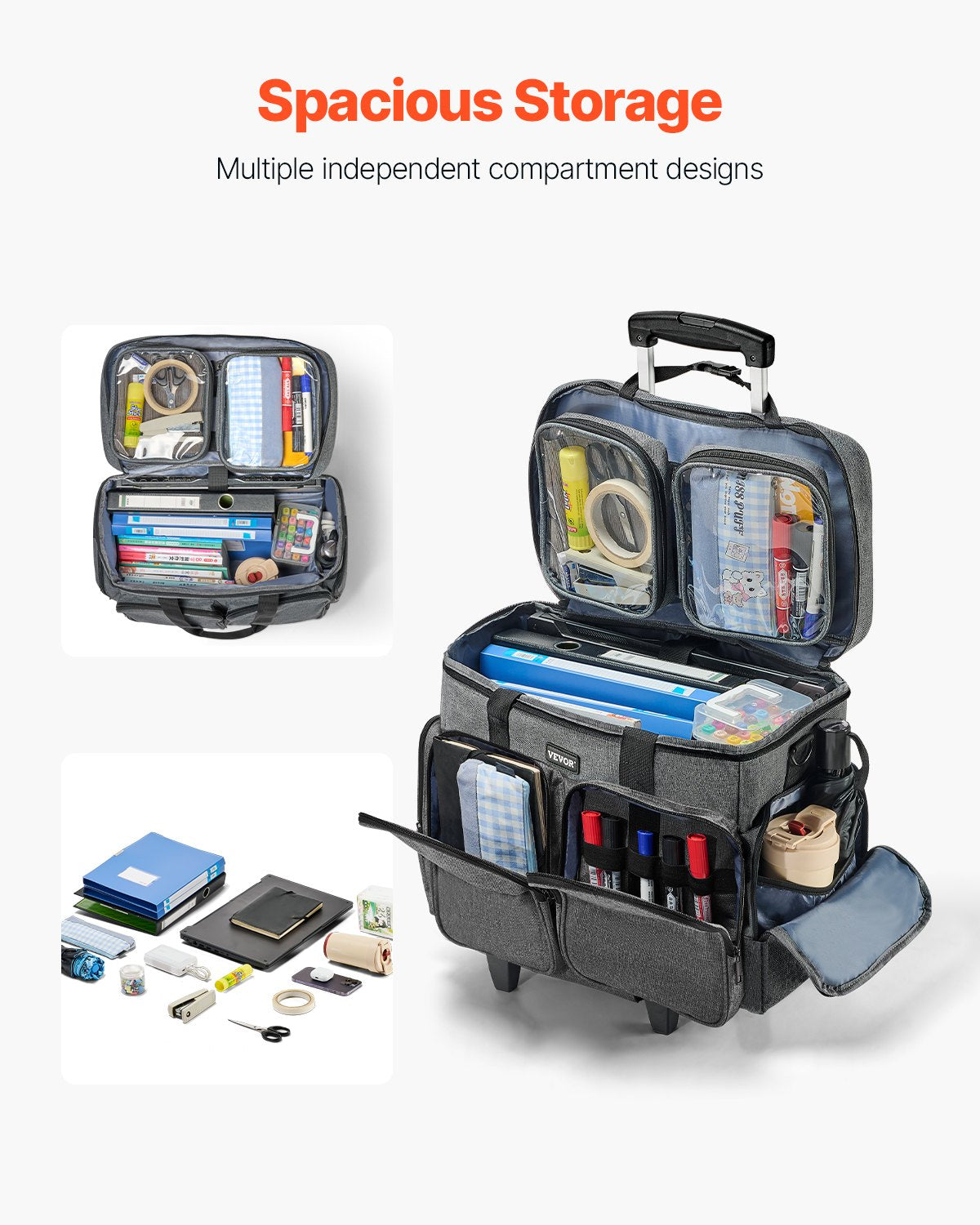 Rolling Laptop Bag 15.6 Inch Computer Bag with Wheels for Women and Men Grey
