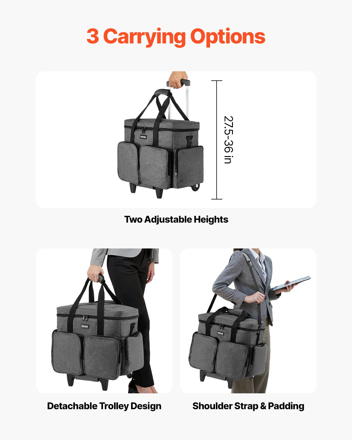 Rolling Laptop Bag 15.6 Inch Computer Bag with Wheels for Women and Men Grey