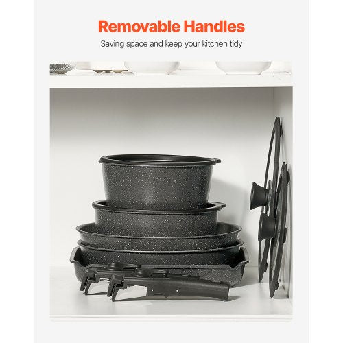 17-delade grytor och kastruller Granit Nonstick Köksredskap Svart | EU