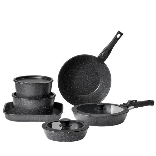 17-delade grytor och kastruller Granit Nonstick Köksredskap Svart | EU