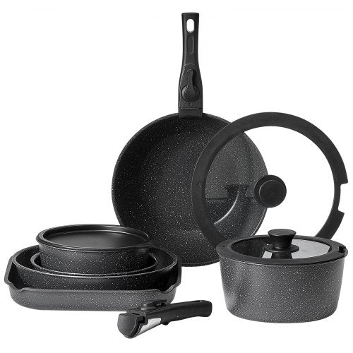 17-delade grytor och kastruller Granit Nonstick Köksredskap Svart | EU