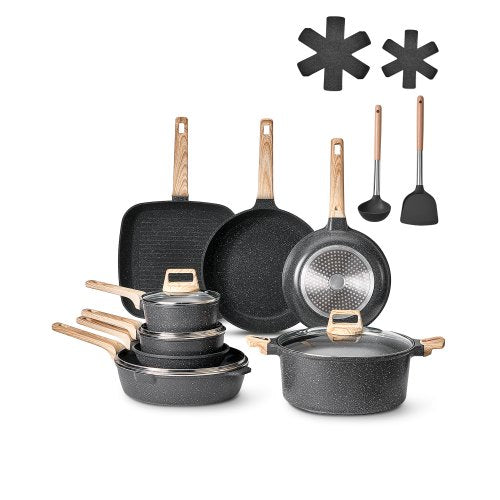 19-delade grytor och kastruller Granit Nonstick Köksredskap Svart | EU