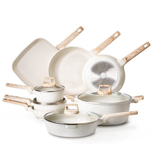 19-piece pots and pans Granite Nonstick Cookware Set White | EU