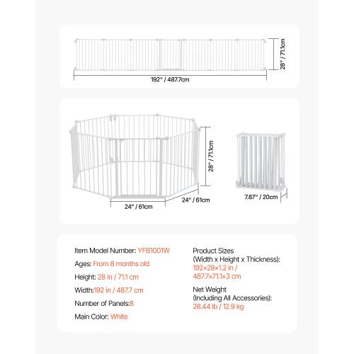 Babygrind 45 cm extra bred 61 cm hög 8-panels vikbar hundgrind vit | EU