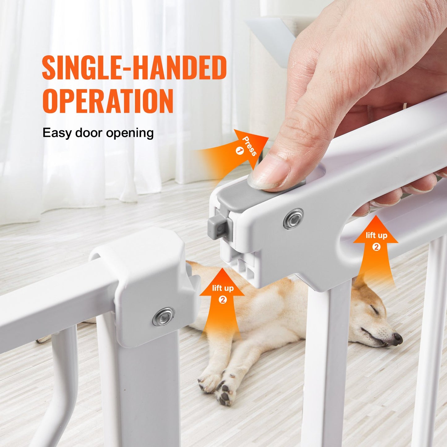 Baby Gate, 29.5"-39" Extra Wide, 30" High, Dog Gate for Stairs Doorways and Houses, Easy Step Walk Thru Auto Close Baby Gate Pet Security Gate with Pressure Mounting Kit and Wall Mounting Kit, White