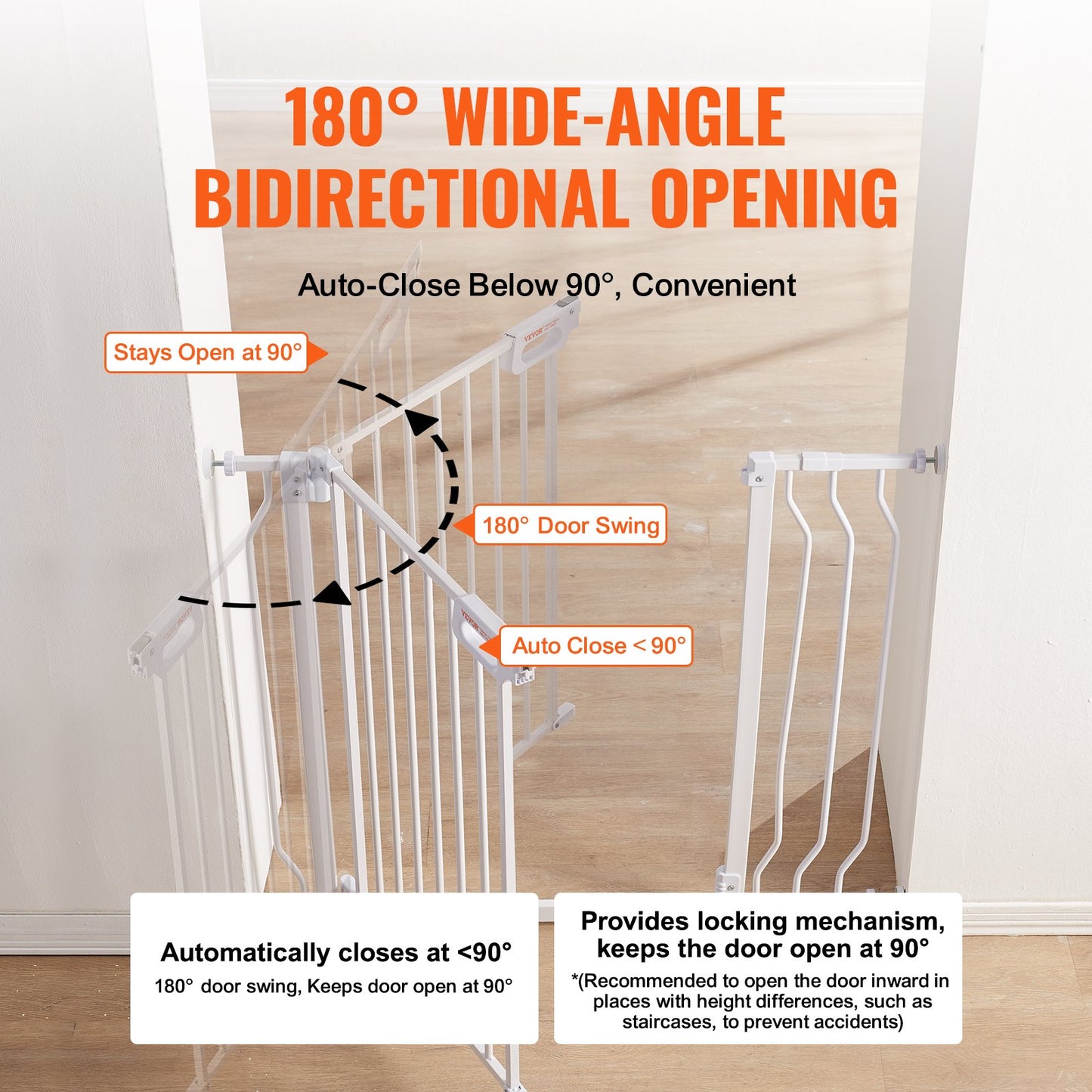 Baby Gate, 29.5"-39" Extra Wide, 30" High, Dog Gate for Stairs Doorways and Houses, Easy Step Walk Thru Auto Close Baby Gate Pet Security Gate with Pressure Mounting Kit and Wall Mounting Kit, White