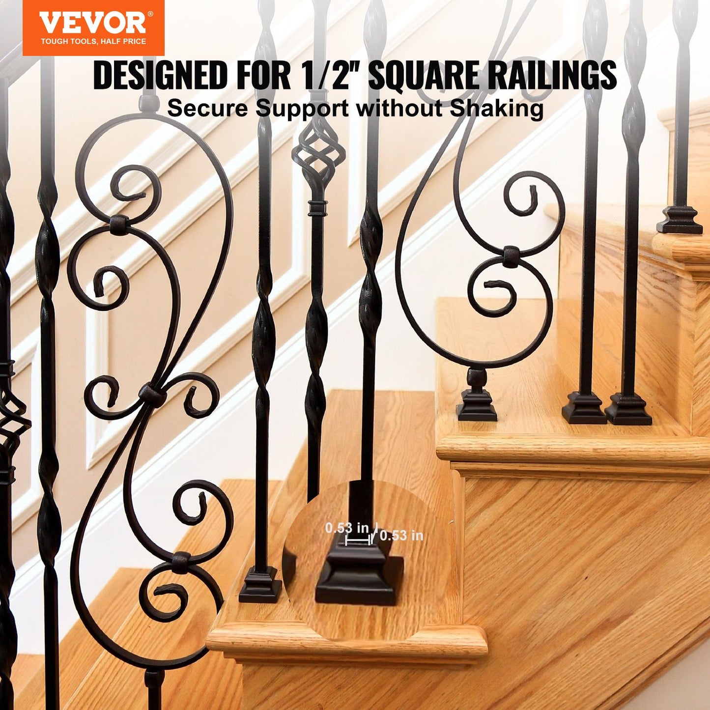 Aluminiumlegering Baluster Sko Trapp Platt Sko med skruvhål för 1/2 Inch Square Scroll Korg Twist Knoge Trappa Balustrar Metall Spindel Räcke, Satin Black (50 st)
