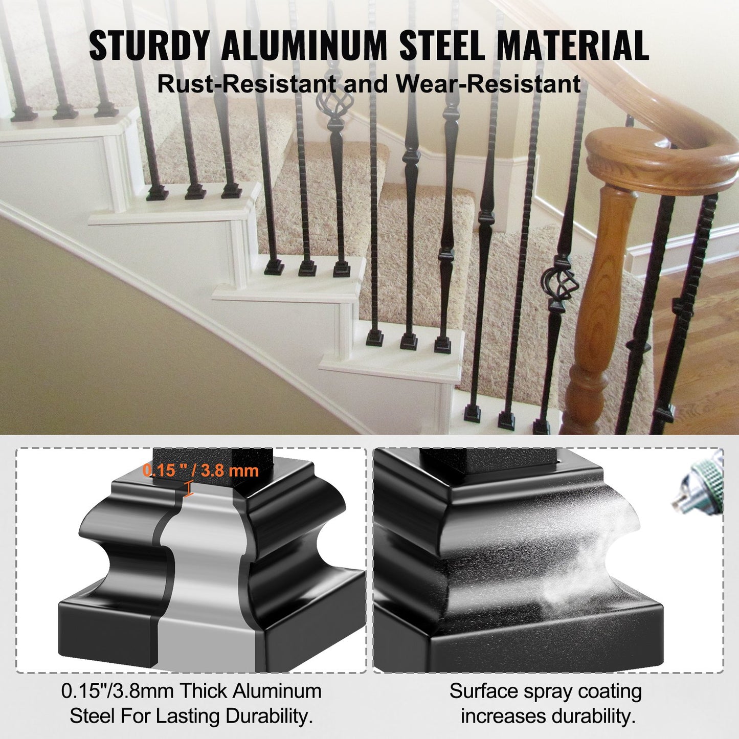 Aluminiumlegering Baluster Sko Trapp Platt Sko med skruvhål för 1/2 Inch Square Scroll Korg Twist Knoge Trappa Balustrar Metall Spindel Räcke, Satin Black (50 st)