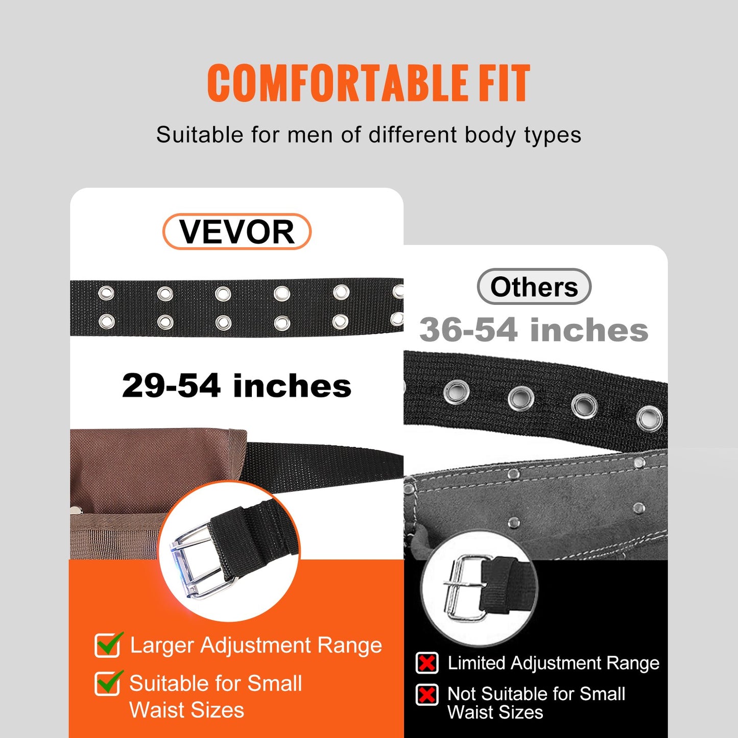 Verktygsbälte, 13 fickor, Justerbar från 29 tum till 54 tum, Polyester Heavy Duty verktygsväska, löstagbar verktygsväska för elektriker, snickare, hantverkare, träarbetare, konstruktion, ram, brun