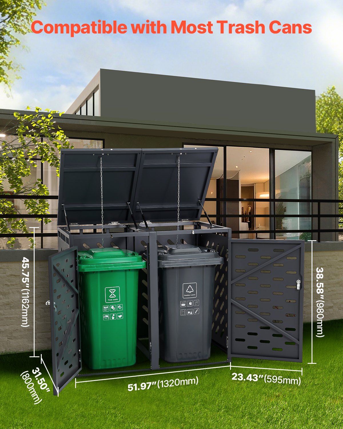 Trash Can Storage Trash Can Storage Shed 2 x 52.79 gal with chain lid
