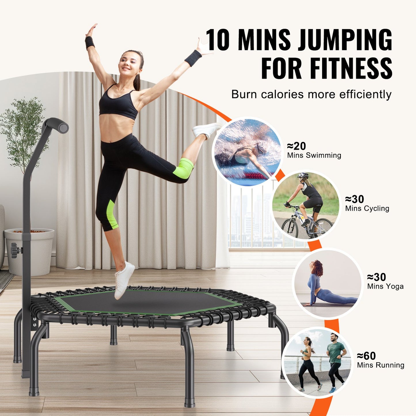 54,5" Mini Fitness studsmatta för vuxna inomhusträningsrebounder med handtag