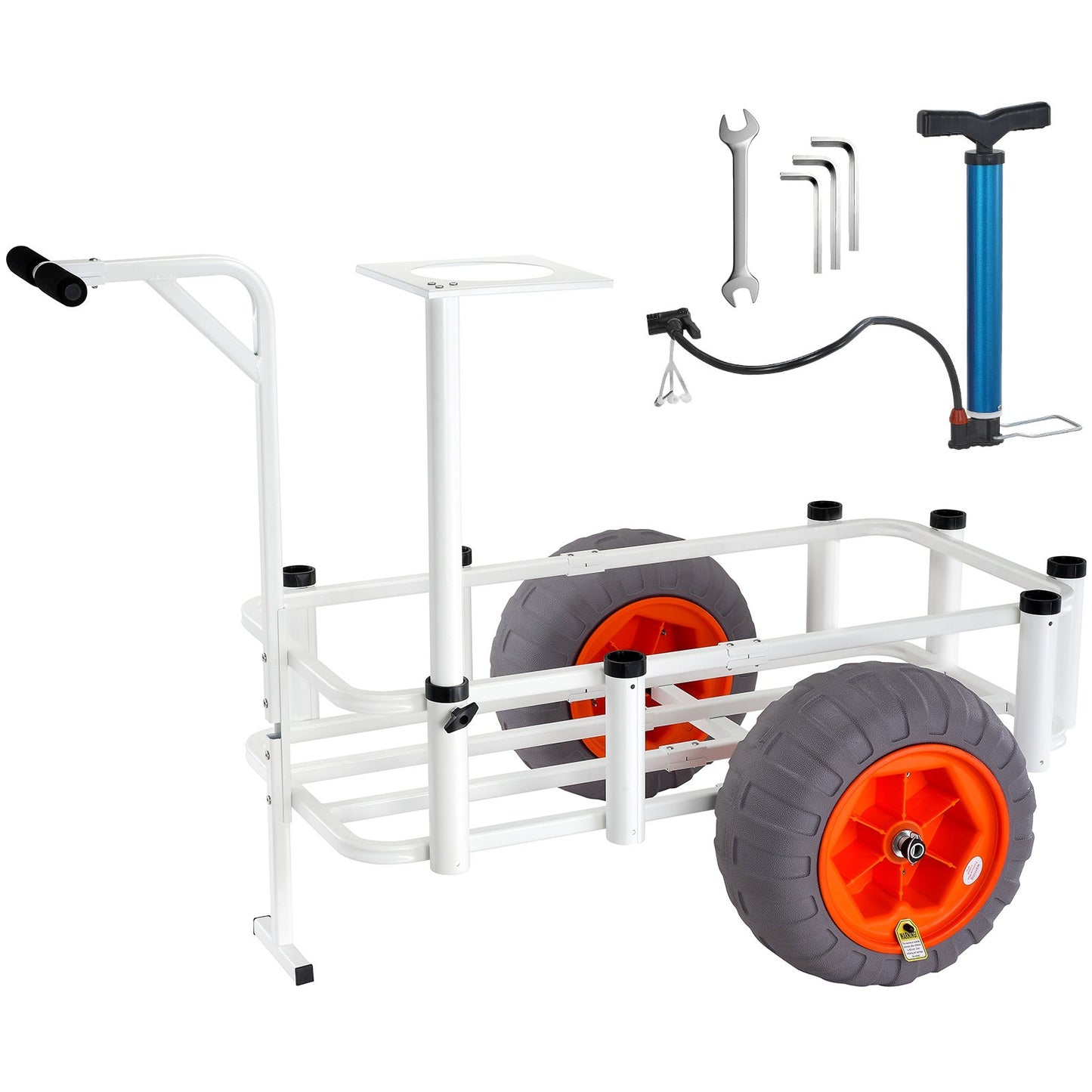 Beach Fishing Cart, 350 lbs Load Capacity, Fishing and Marine Cart with Two 16" Large Wheels PU Balloon Tires for Sand, Heavy Duty Aluminum Dockside Carts with 8 Rod Holders for Fishing, Picnic