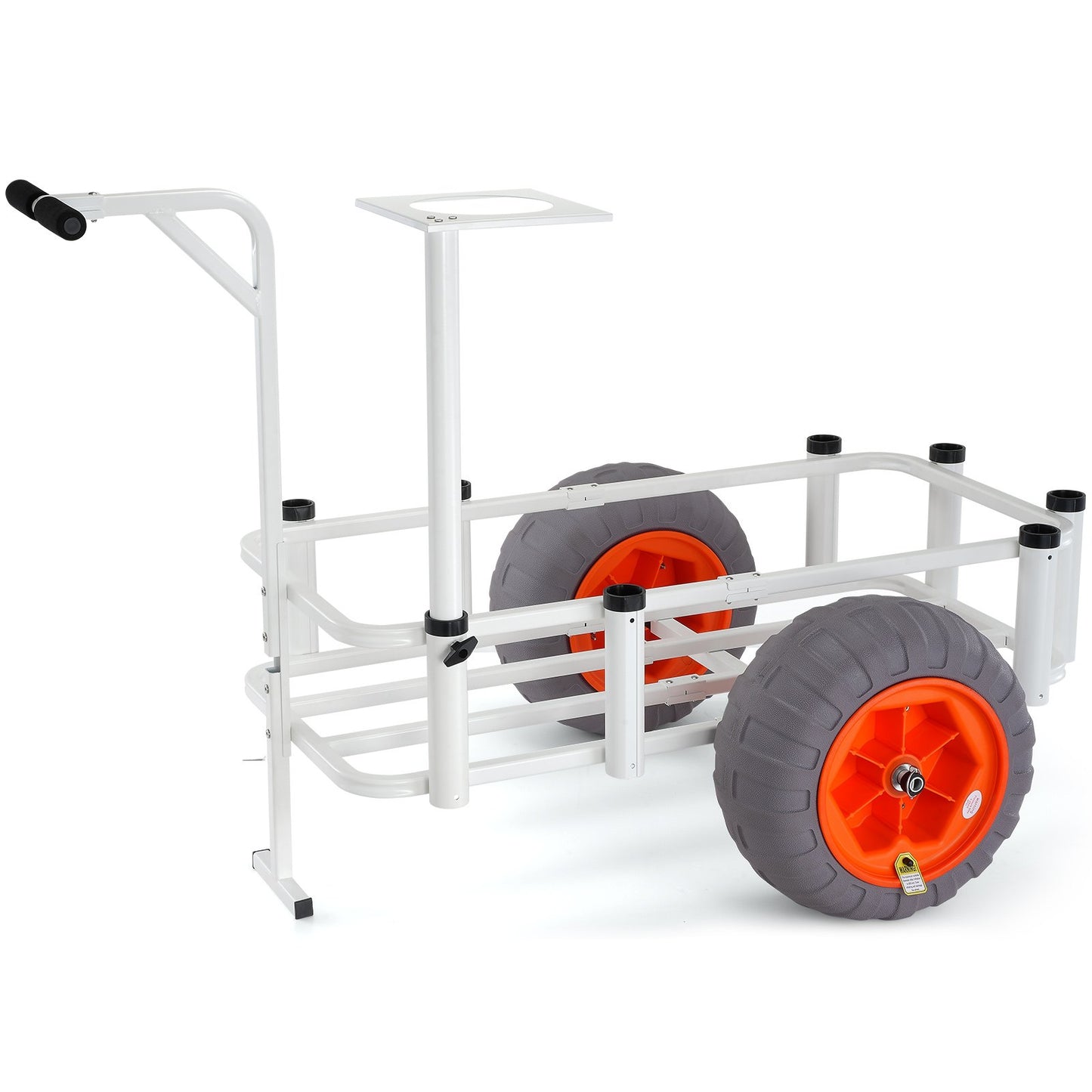 Beach Fishing Cart, 350 lbs Load Capacity, Fishing and Marine Cart with Two 16" Large Wheels PU Balloon Tires for Sand, Heavy Duty Aluminum Dockside Carts with 8 Rod Holders for Fishing, Picnic