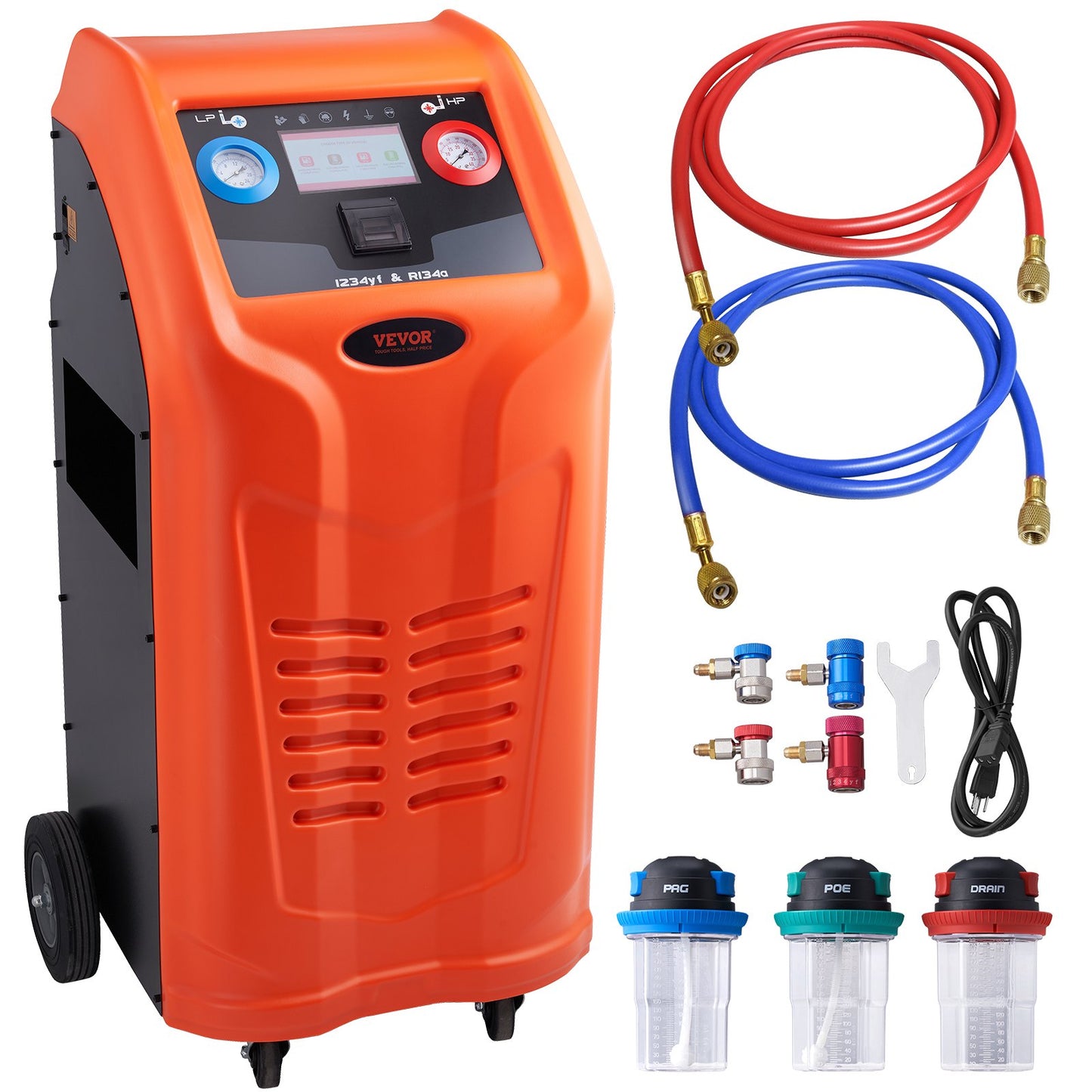 Vollautomatische Kältemittelrückgewinnungsmaschine - Doppelzylinder-AC-Rückgewinnungsmaschinen-Kit Eingebauter Kompressor/elektronische Waage/Filter/Rückgewinnungstank, HVAC-Rückgewinnungsmaschine nur für R134A+R1234YF