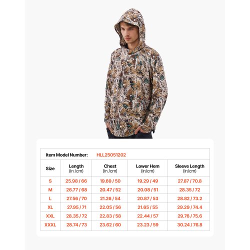 Camo Hoodie, Extra Stor Storlek, Herrtröja med Huva, Fukttransporterande & Andningsbar, Snabbtorkande, Vandringskjorta med Fiske och Huva, Långärmade Jaktskjortor för Vår & Sommar Utomhusarbete | EU