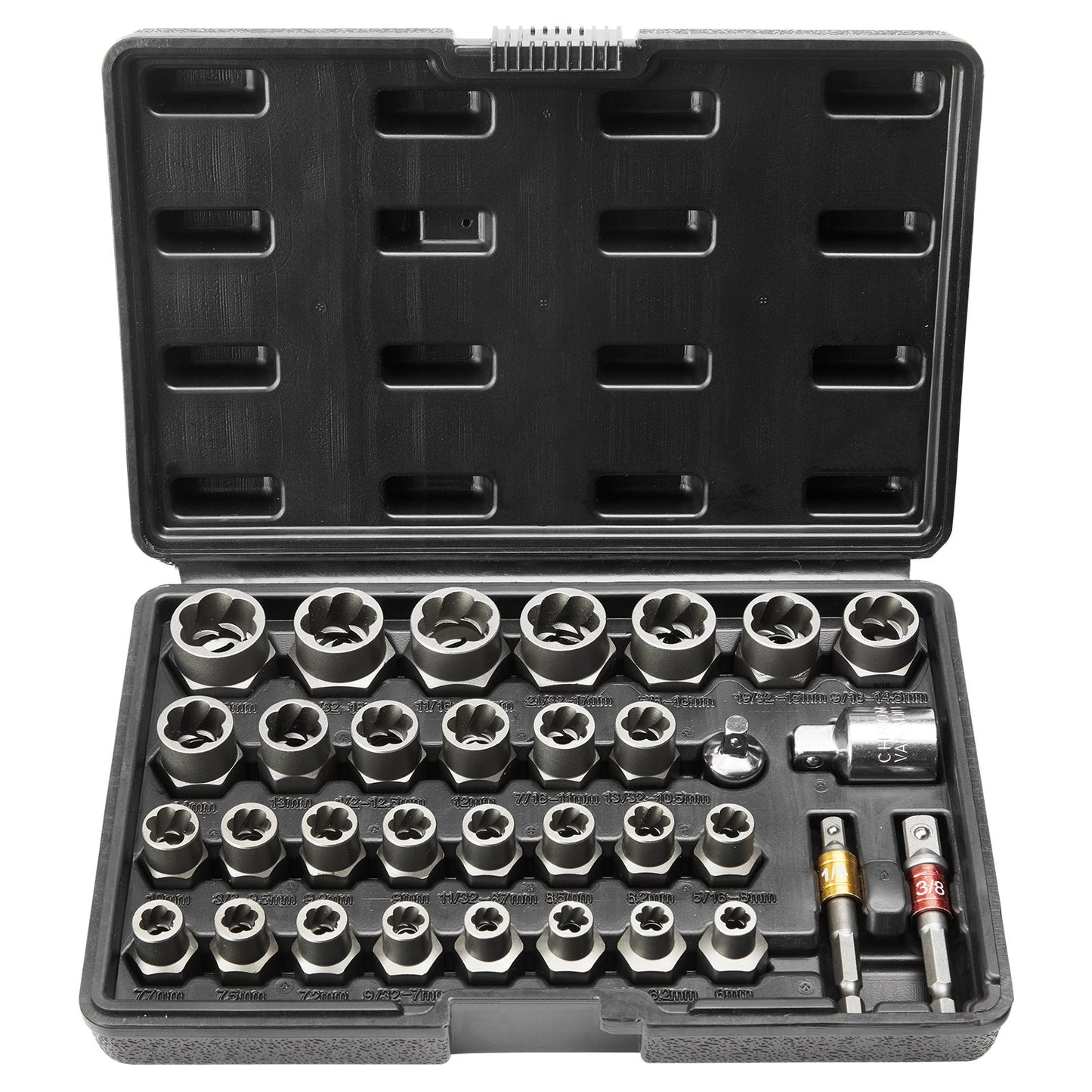 Bolzenausdreher-Set, 29-teiliges Bolzen- und Mutternausdreher-Set, 6 mm bis 10 mm, 13/32 Zoll bis 3/4 Zoll, CR-MO-Stahl-Ausdreher-Set mit Aufbewahrungstasche, zum Entfernen beschädigter, verrosteter Bolzen, Muttern und Schrauben