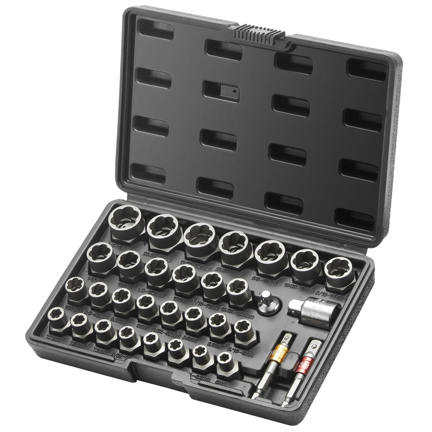 Bolzenausdreher-Set, 29-teiliges Bolzen- und Mutternausdreher-Set, 6 mm bis 10 mm, 13/32 Zoll bis 3/4 Zoll, CR-MO-Stahl-Ausdreher-Set mit Aufbewahrungstasche, zum Entfernen beschädigter, verrosteter Bolzen, Muttern und Schrauben