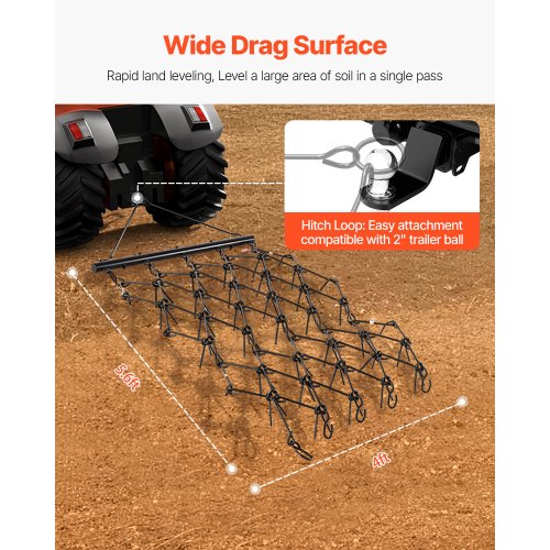 Drag Harrow 4 x 5,6 fot kedjeharv ATV gräsmattekratta för landskapsutjämning | EU