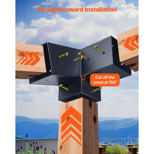 4x4 Inch Pergola Bracket Interior 3.5x3.5 3-Way Slanted Brackets with Bases | EU