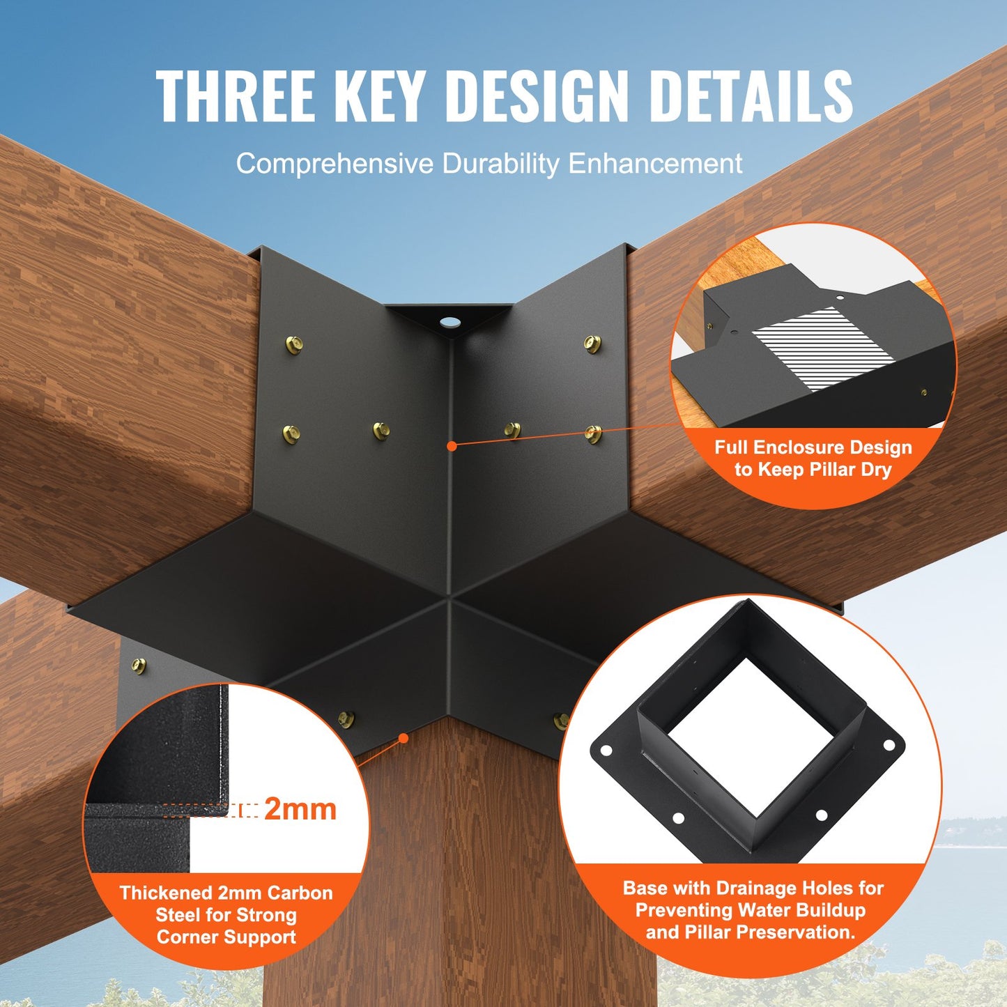 Pergola Bracket Kit 6''x6'',, Innerstorlek 5,6"x5,6 4st 4-vägs Heavy Duty Hörnfäste Woodworks DIY stolpbas, enkel installation träbjälkar för lusthus, uteplatspergolor, timmerstuga utomhuspergola hårdvara