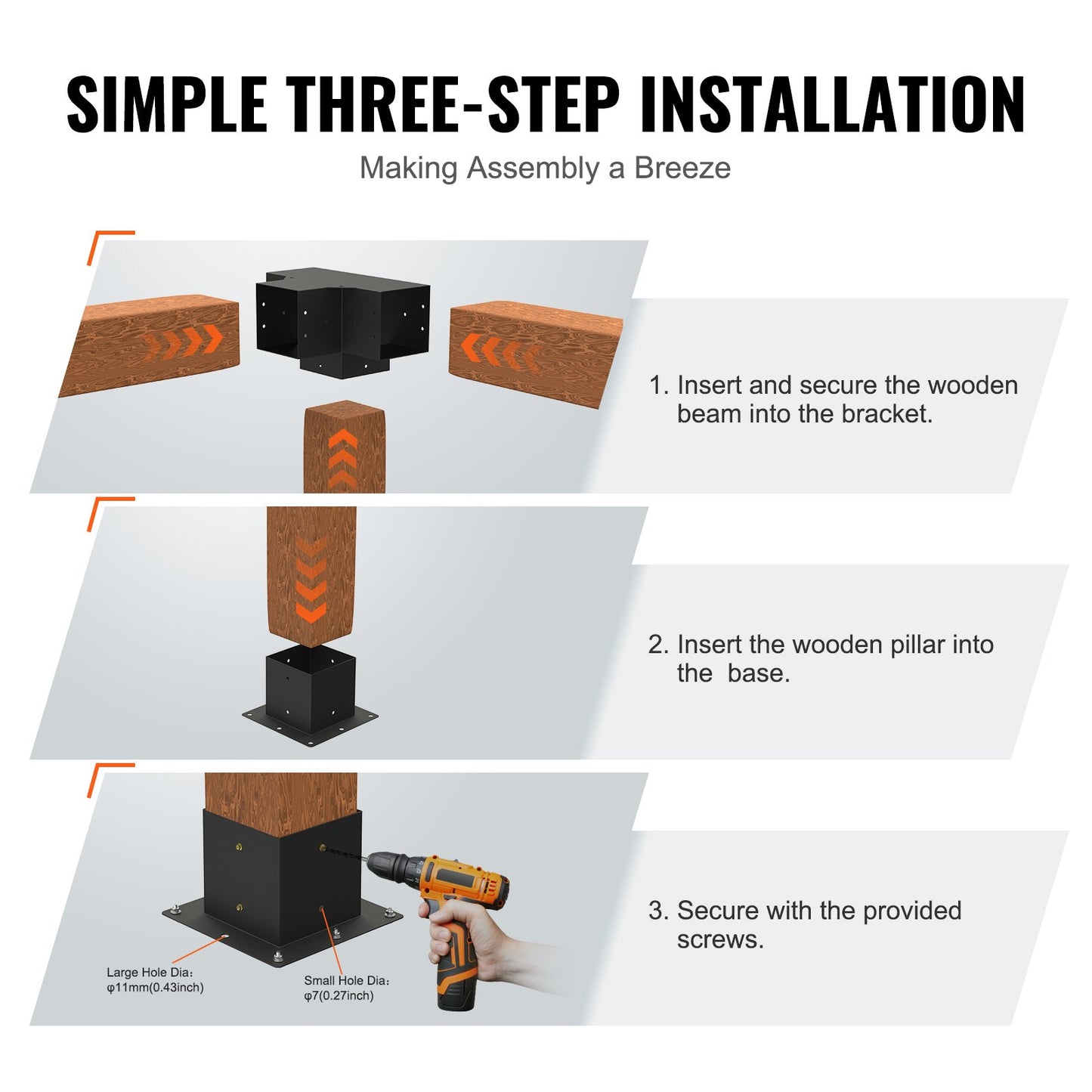 Pergola Bracket Kit 6''x6'',, Innerstorlek 5,6"x5,6 4st 4-vägs Heavy Duty Hörnfäste Woodworks DIY stolpbas, enkel installation träbjälkar för lusthus, uteplatspergolor, timmerstuga utomhuspergola hårdvara