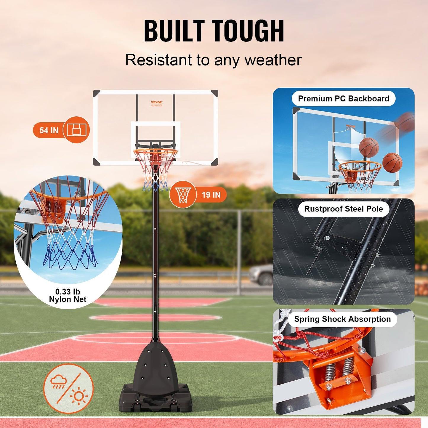 Basketbåge, 7,6-10 fot justerbar höjd bärbart ryggbrädesystem, 54 tums basketbåge och mål, barn och vuxna Basketset med hjul, stativ och fyllbar bas, för utomhus/inomhus