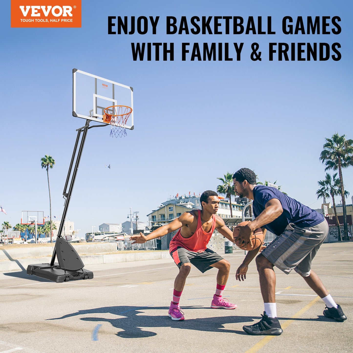 Basketbåge, 7,6-10 fot justerbar höjd bärbart ryggbrädesystem, 54 tums basketbåge och mål, barn och vuxna Basketset med hjul, stativ och fyllbar bas, för utomhus/inomhus