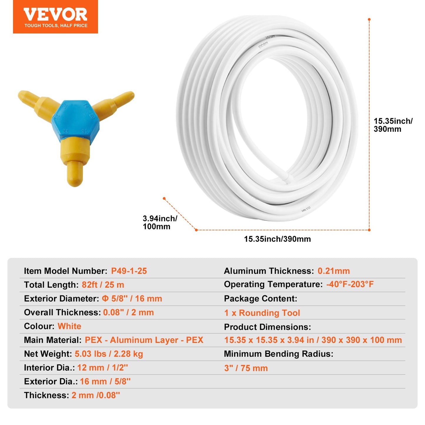 PEX-AL-PEX-rör, 82 fot, 5/8'' Diameter Aluminium-plastkompositrör Syrgasbarriär Strålande golv PEX-rör, 0,08'' Tjocklek Strålningsvärme Golv VVS 25M inre aluminiumlager PEX-rörrör