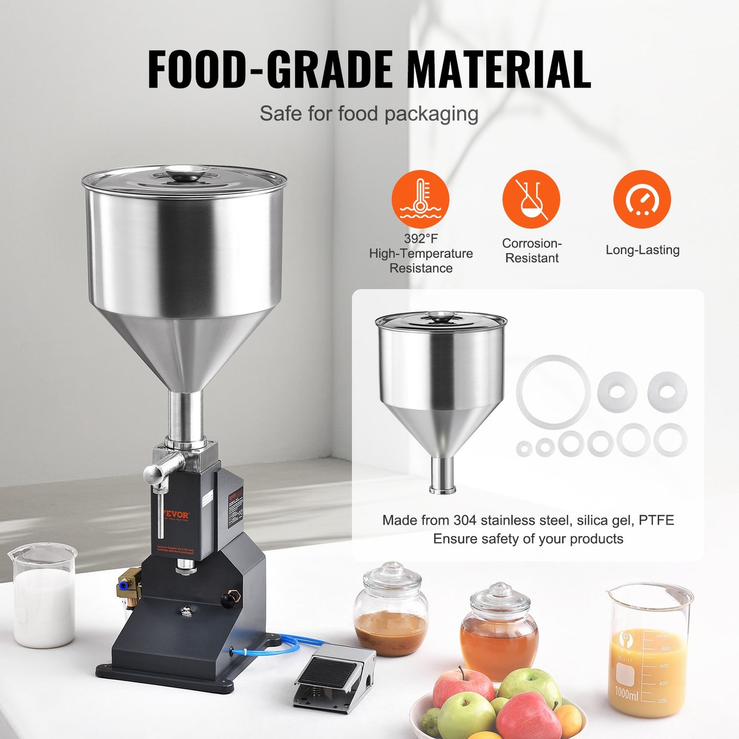 Pneumatic Paste Liquid Filling Machine, 5-50ml Bottle Filler, Bottle Filling Machine, Stainless Steel Liquid Filler with Pedal for Milk Water Juice Essential Oil Shampoo Cosmetic Honey Lotion
