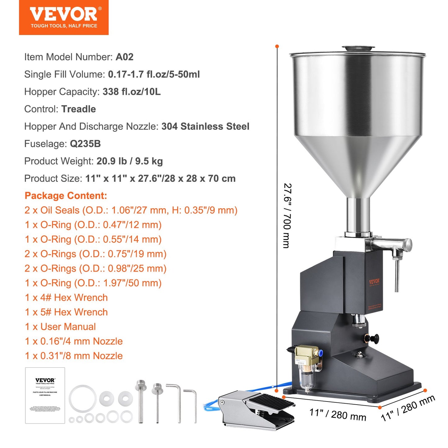 Pneumatic Paste Liquid Filling Machine, 5-50ml Bottle Filler, Bottle Filling Machine, Stainless Steel Liquid Filler with Pedal for Milk Water Juice Essential Oil Shampoo Cosmetic Honey Lotion