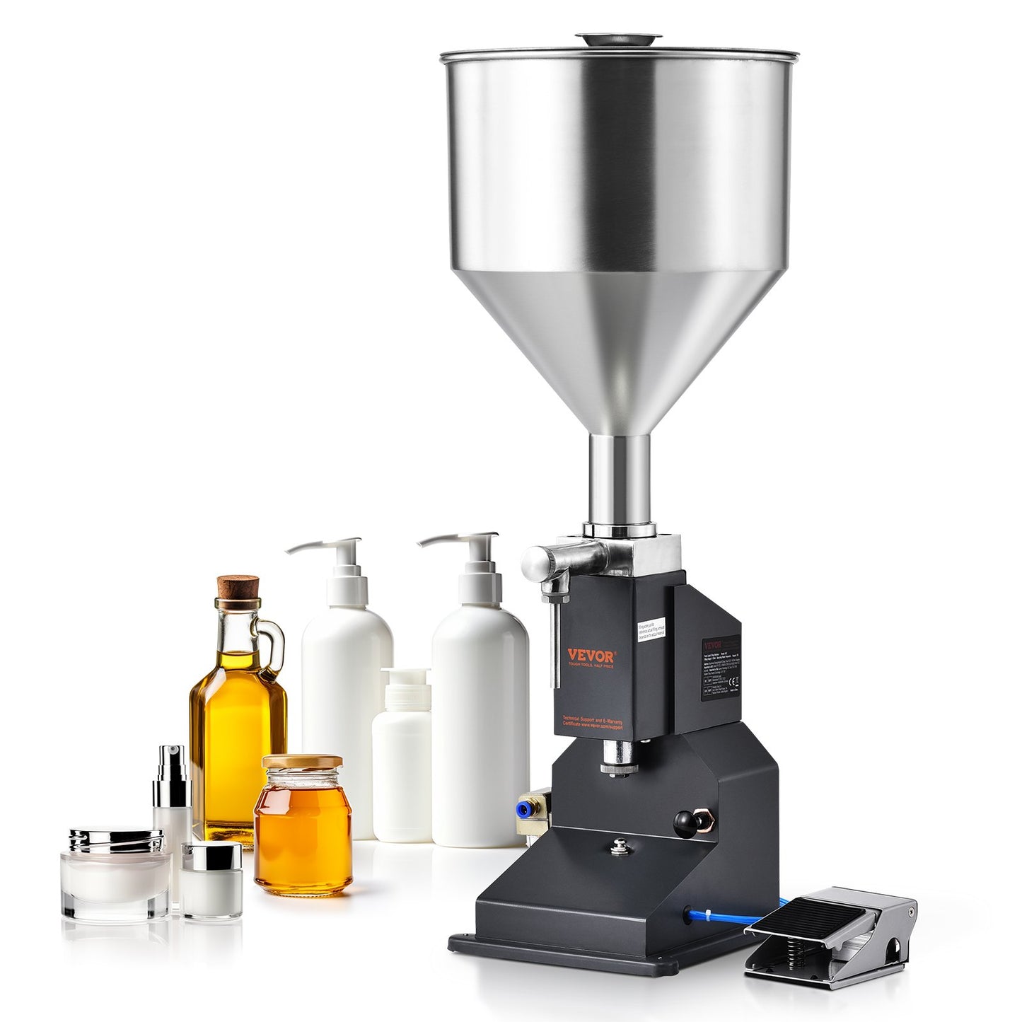 Pneumatic Paste Liquid Filling Machine, 5-50ml Bottle Filler, Bottle Filling Machine, Stainless Steel Liquid Filler with Pedal for Milk Water Juice Essential Oil Shampoo Cosmetic Honey Lotion