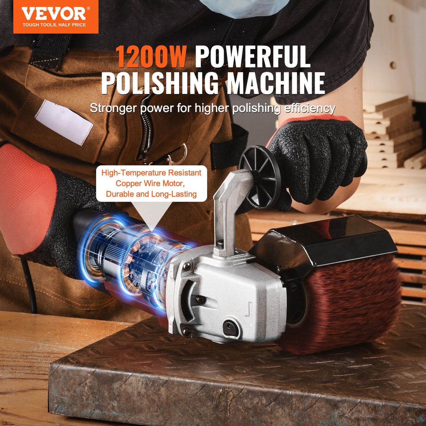 Polerande polermaskin 1200W 6-växlad elektrisk metallpolerare 4 hjul