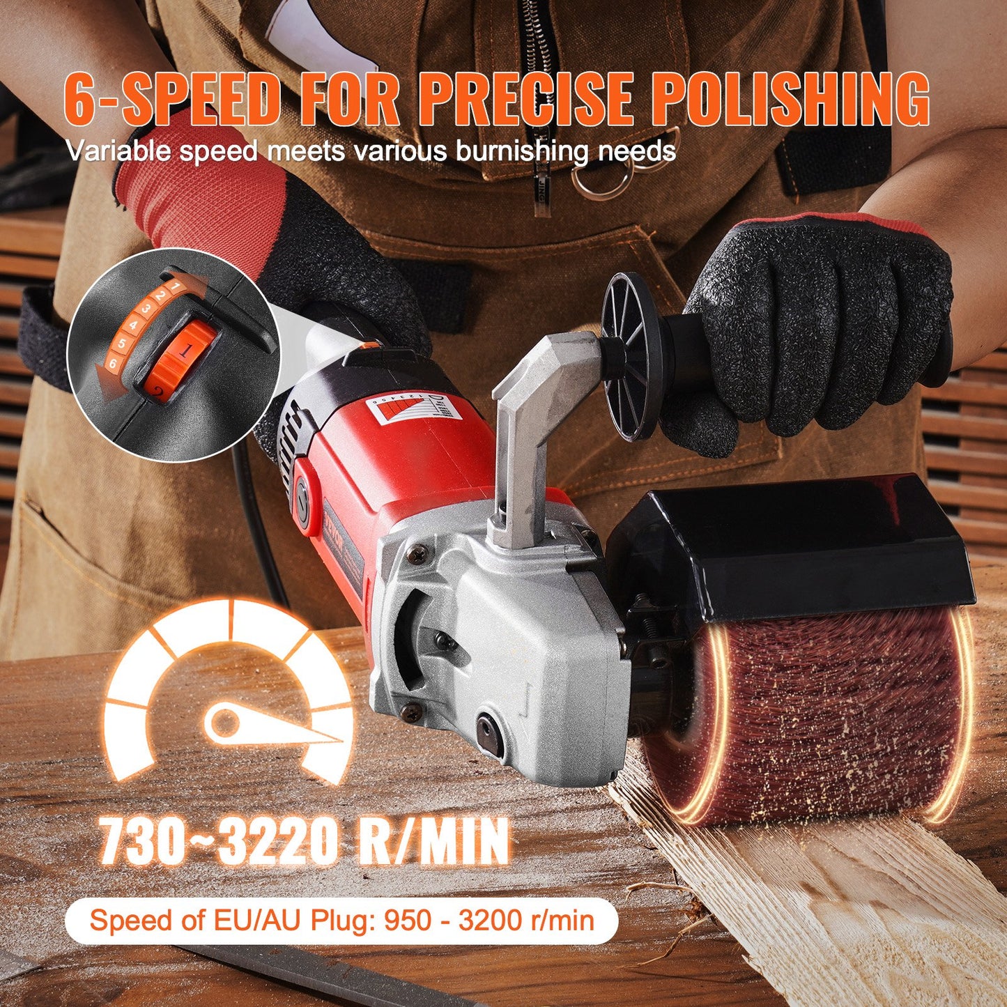 Polerande polermaskin 1200W 6-växlad elektrisk metallpolerare 4 hjul