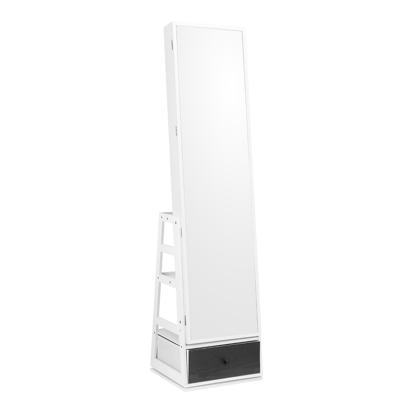 Mirror Jewelry Cabinet 360° Swivel Standing Mirror with Storage White