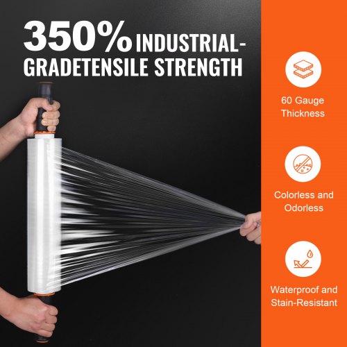 Stretch Film, 15 Inch x 1000 Feet, 3-Pack, 60 Gauge Industrial Strength Clear Durable Stretch Wrap Roll, Heavy Duty Shrink Film Stretch Wrap with Handle for Pallet Wrapping Transport Moving | EU