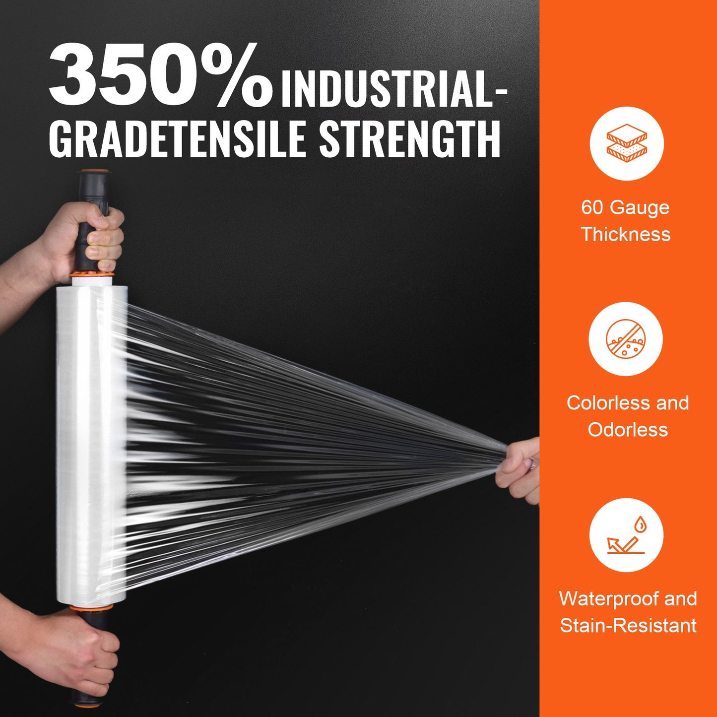 Stretchfolie, 15 Zoll x 1000 Fuß, 4er-Pack, 60 Gauge Industriestärke, transparente, langlebige Stretchfolienrolle, strapazierfähige Schrumpffolie mit Griff zum Verpacken von Paletten, Transportieren und Umziehen