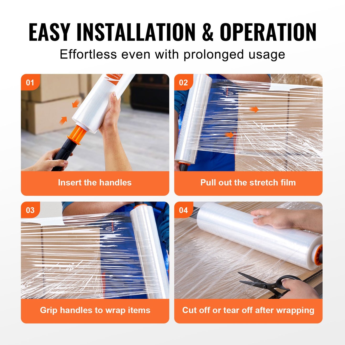 Stretchfolie, 15 Zoll x 1000 Fuß, 2er-Pack, 60 Gauge Industriestärke, transparente, langlebige Stretchfolienrolle, strapazierfähige Schrumpffolie mit Griff zum Verpacken von Paletten, Transport und Umzug