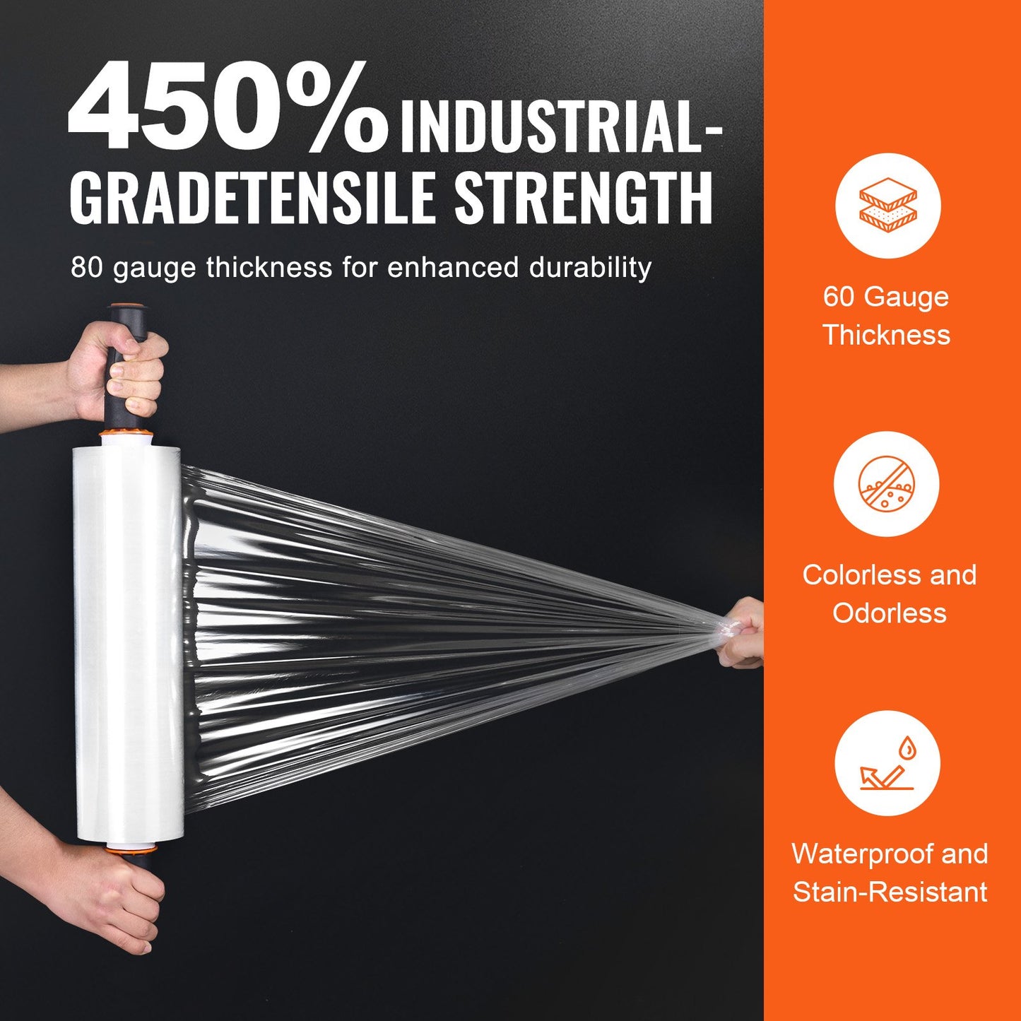 Stretch Film, 15 tum x 1200 fot, 2-pack, 80 Gauge Industriell styrka Klar Slitstark Stretch Wrap Roll, Heavy Duty Krympfilm Stretch Wrap med handtag för pallinpackning Transport Flytta