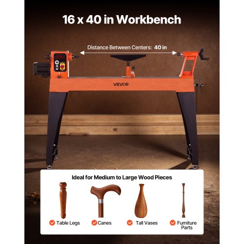 Woodworking Lathe 1.5 HP 16 x 40 Inch Wood Lathe Variable Speed 0-3200 RPM