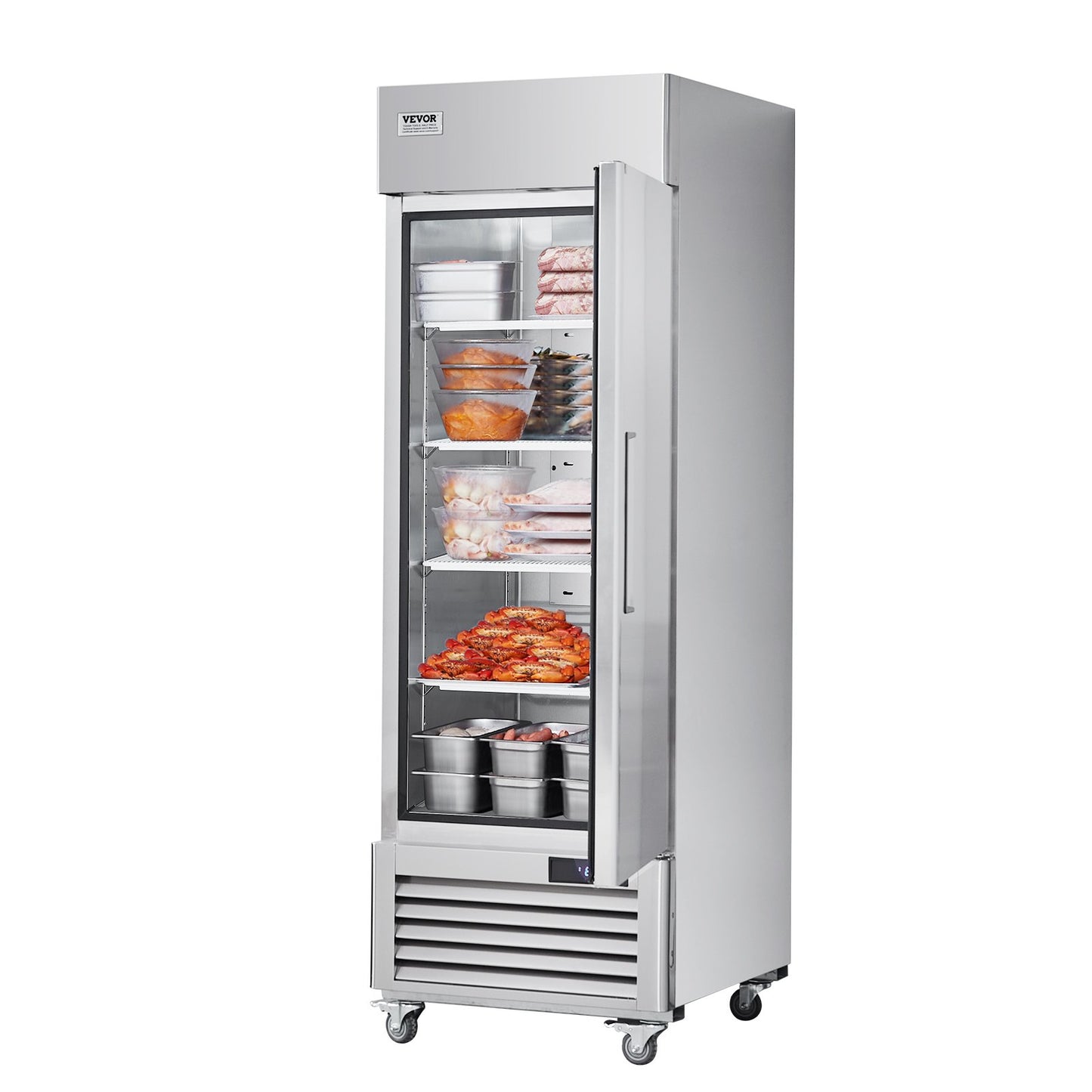 Gewerbe-Gefrierschrank 20,12 Kubikfuß, Reichweite im Gefrierschrank mit Einzeltür, automatisches Abtauen, Edelstahl-Gefrierschrank mit 3 verstellbaren Ablagen, Temperaturregelung von -13 bis 5℉ und 4 Rädern