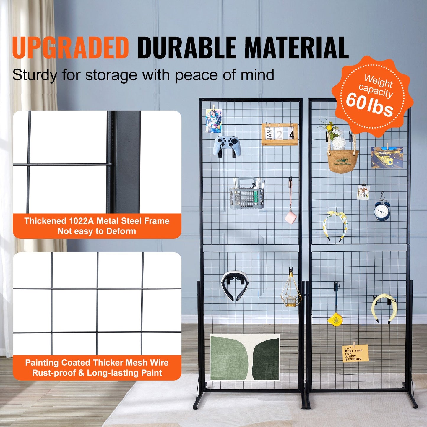 2' x 5,6' Grid Wall Panels Tower, 2-pack Wire Gridwall Display rack med T-base golvstående, dubbelsidiga Gridwall paneler för konsthantverksmässor, Retail Display med extra clips och krokar