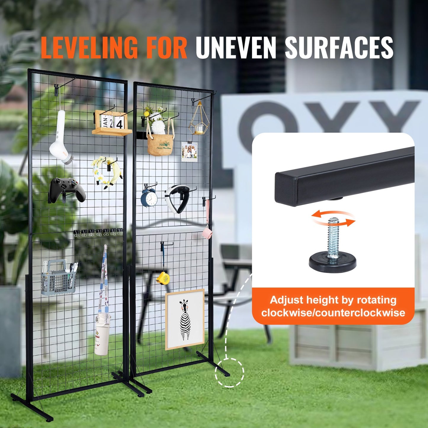 2' x 5,6' Grid Wall Panels Tower, 2-pack Wire Gridwall Display rack med T-base golvstående, dubbelsidiga Gridwall paneler för konsthantverksmässor, Retail Display med extra clips och krokar